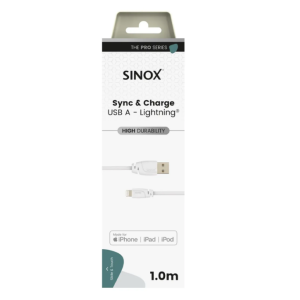 Sinox PRO Lightning kabel m/original Apple chip. 1m. Hvid