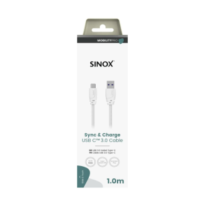 Sinox PRO USB C til USB A kabel. 1m. Hvid