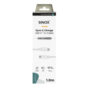 Sinox PRO USB C 3.2 Gen 2 kabel. 1m. Hvid