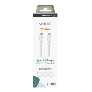 Sinox PRO USB C 3.2 Gen 2 kabel. 2m. Hvid